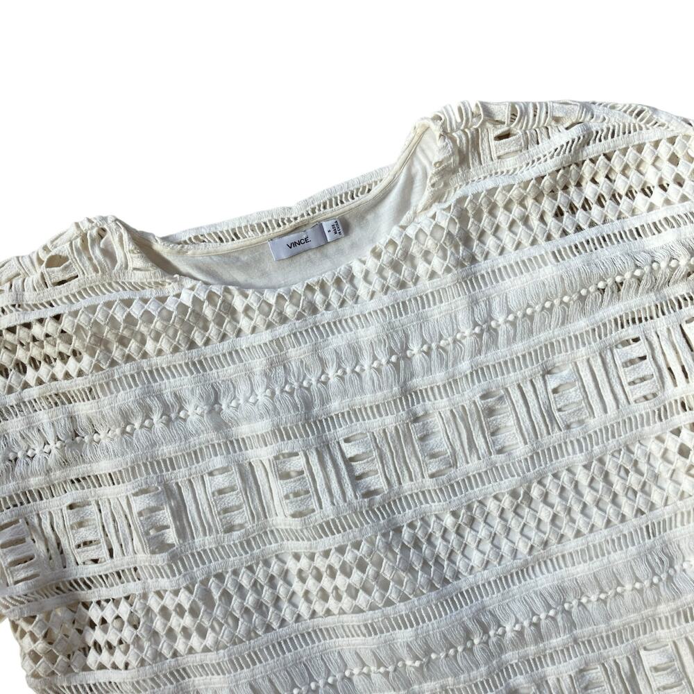 Vince Laser Cut Short Sleeve Top Size S Cream - Picture 3 of 5